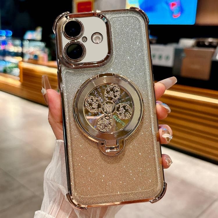 For iPhone 16 Gradient Glitter Spinning Top Holder Phone Case(Desert Gold) - Immagine 1