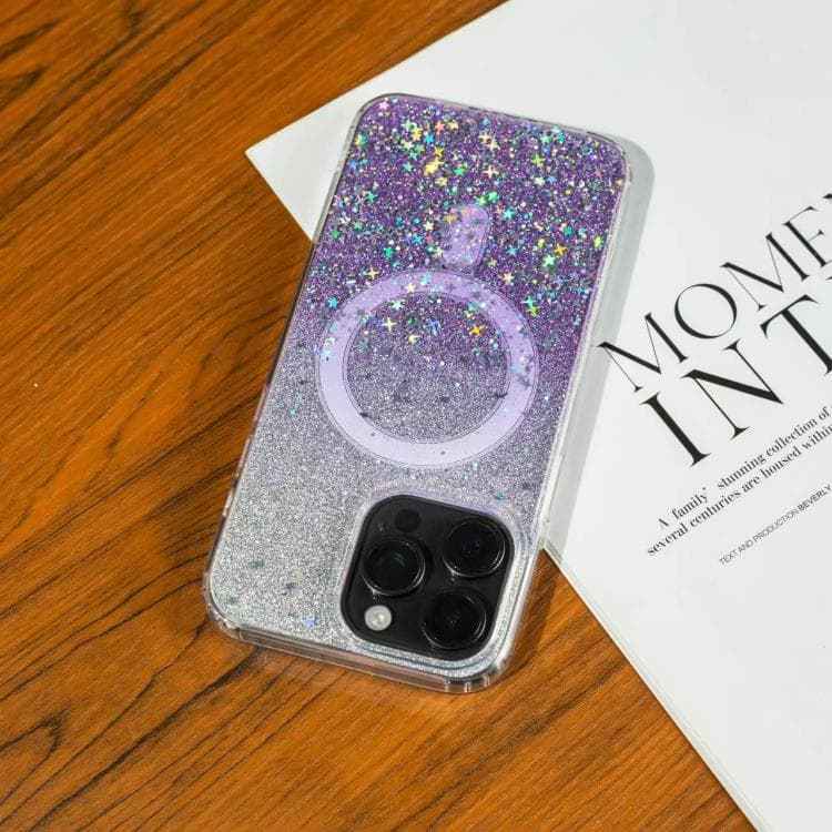 For iPhone 16 Gradient Glitter Starry MagSafe Phone Case(Gradient Purple) - Immagine 1