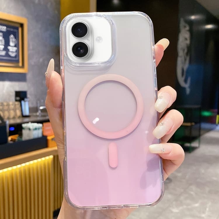 For iPhone 16 Gradient Transparent PC MagSafe Phone Case(Gradient Pink) - Immagine 1