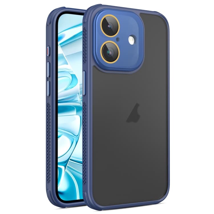 For iPhone 16 Hardware Side Cooling Skin Feel Frosted Phone Case with Lens Film(Blue) - Immagine 1