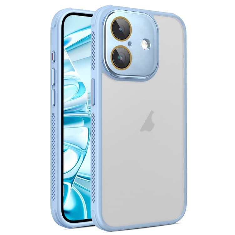 For iPhone 16 Hardware Side Cooling Skin Feel Frosted Phone Case with Lens Film(Sky Blue) - Immagine 1