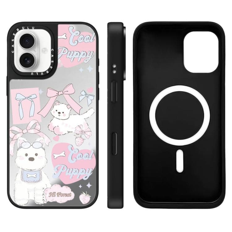 Custodia magnetica per iPhone 16 con motivo a specchio della serie Hi Forest (Bow Puppy) - Immagine 1