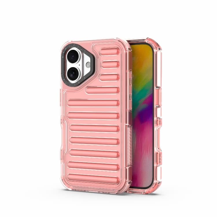 For iPhone 16 High Transparency TPU Hybrid PC Airbag Phone Case(Peach Red) - Immagine 1