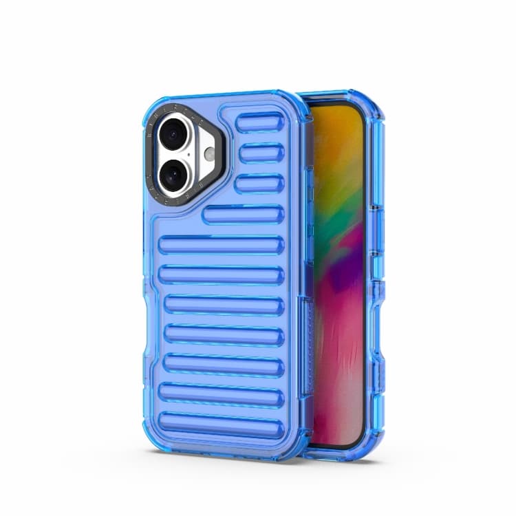 For iPhone 16 High Transparency TPU Hybrid PC Airbag Phone Case(Transparent Blue) - Immagine 1