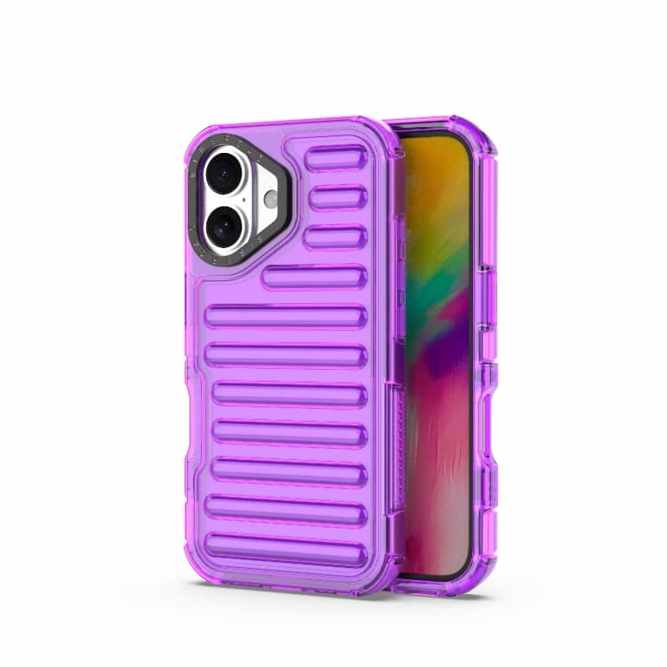 For iPhone 16 High Transparency TPU Hybrid PC Airbag Phone Case(Transparent Purple) - Immagine 1