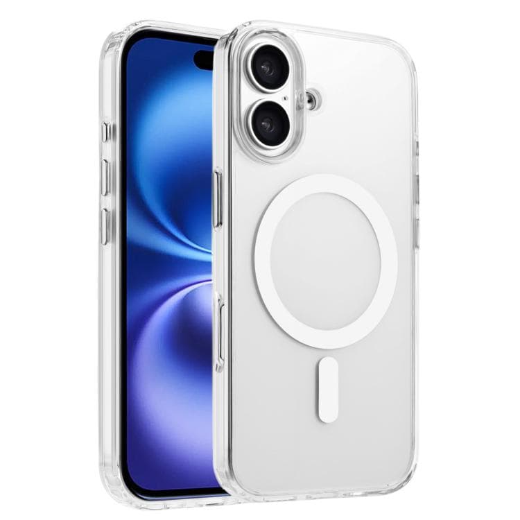 For iPhone 16 High Transparency TPU Hybrid PC MagSafe Magnetic Phone Case(White) - Immagine 1