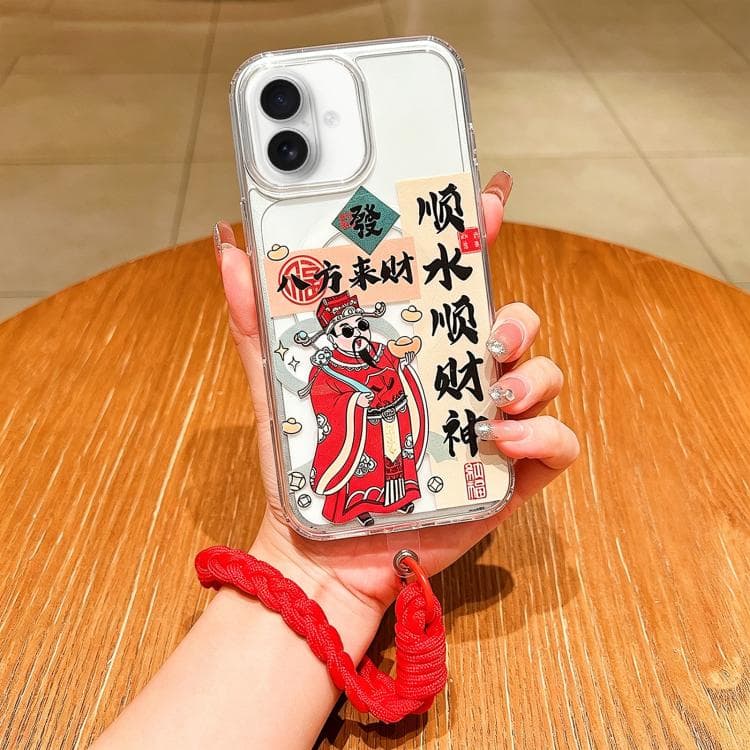 For iPhone 16 Horse Year Acrylic Magnetic Full Coverage Phone Case with Lanyard(God of Wealth) - Immagine 1