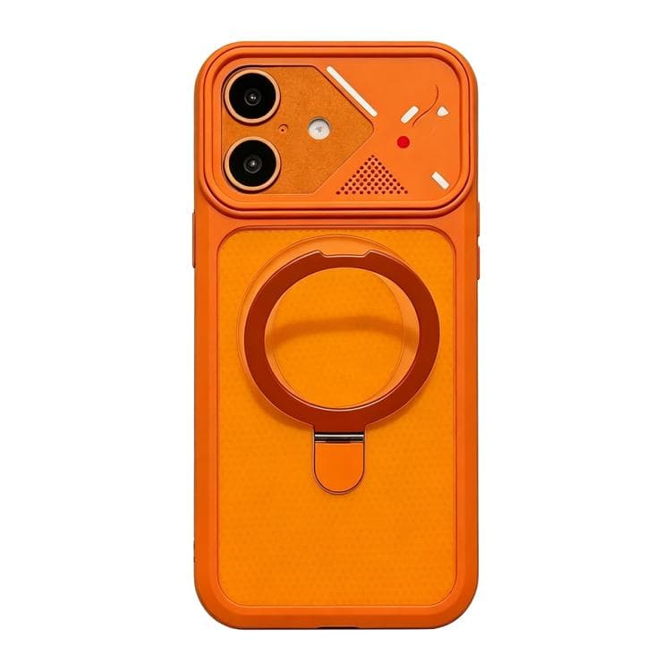 For iPhone 16 Ice Armor Rotating Pivot Bracket Holder Magnetic Phone Case(Orange) - Immagine 1