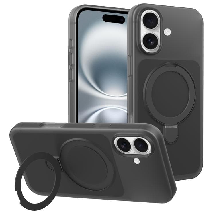 For iPhone 16 Ice Cream Skin Feel Magnetic Pivot Holder Phone Case(Black) - Immagine 1