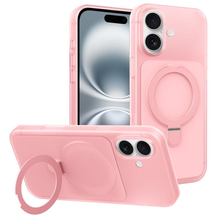 For iPhone 16 Ice Cream Skin Feel Magnetic Pivot Holder Phone Case(Pink) - Immagine 1