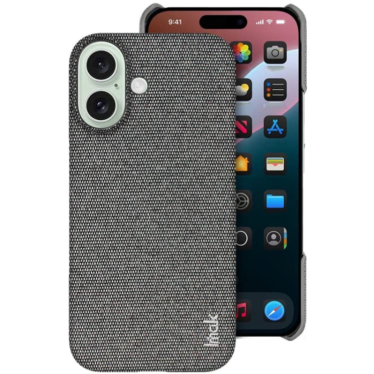 For iPhone 16 imak Ruiyi Series Cloth Texture PU + PC Phone Case(Dark Grey) - Immagine 1