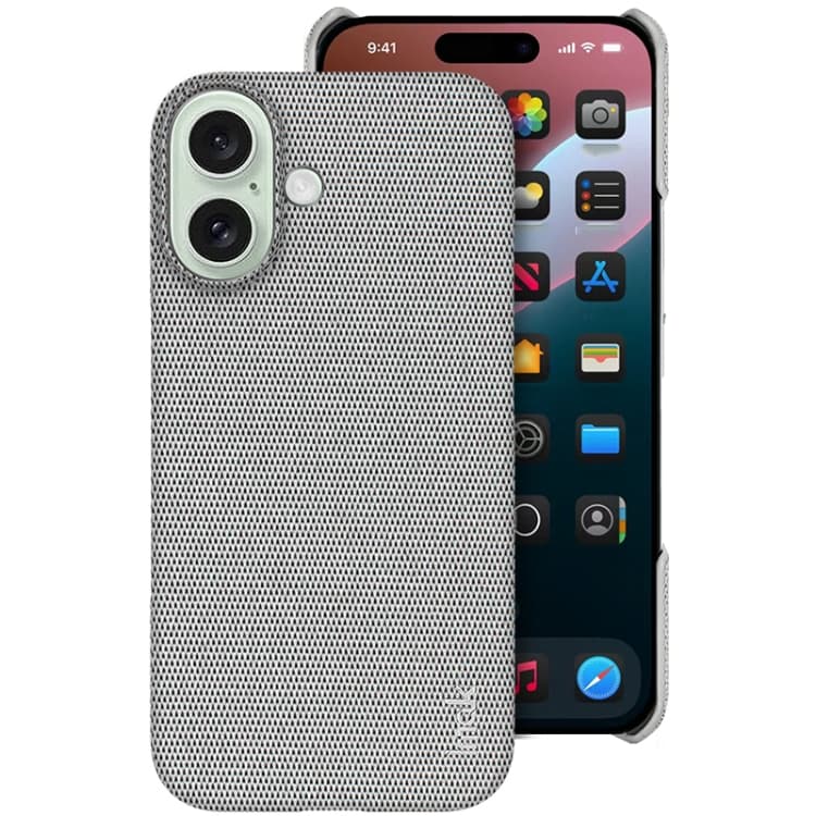 For iPhone 16 imak Ruiyi Series Cloth Texture PU + PC Phone Case(Light Grey) - Immagine 1