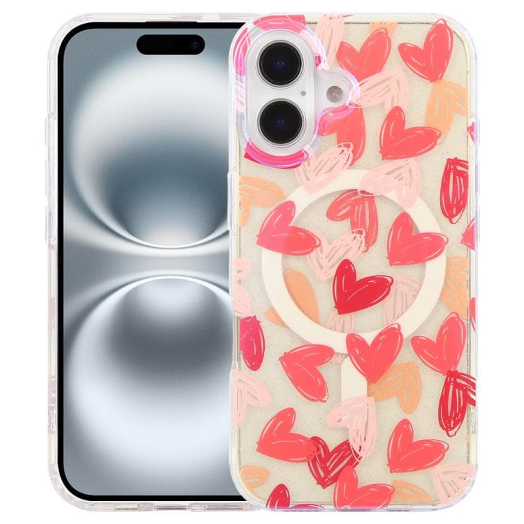 For iPhone 16 IMD Blue Light Jungle Series Magnetic Phone Case(Love) - Immagine 1