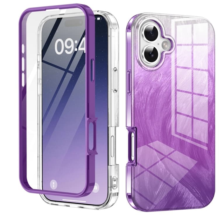 For iPhone 16 IMD Gradient Feather PC Hybrid TPU Phone Case(Purple) - Immagine 1