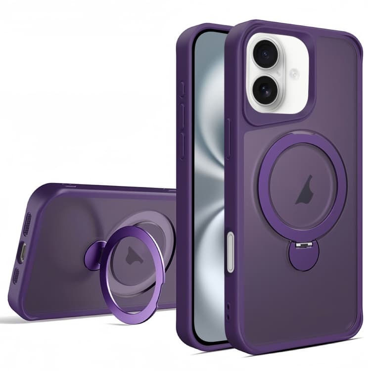 For iPhone 16 Invisible Fulcrum Holder MagSafe Phone Case(Dark Purple) - Immagine 1