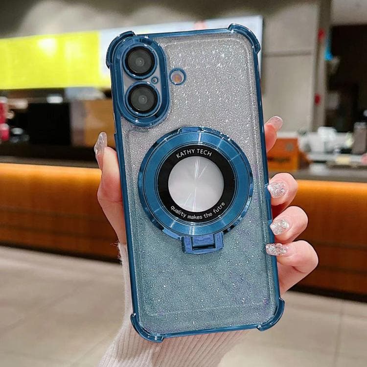 For iPhone 16 Invisible Holder Gradient Glitter Magsafe Phone Case(Sierra Blue) - Immagine 1