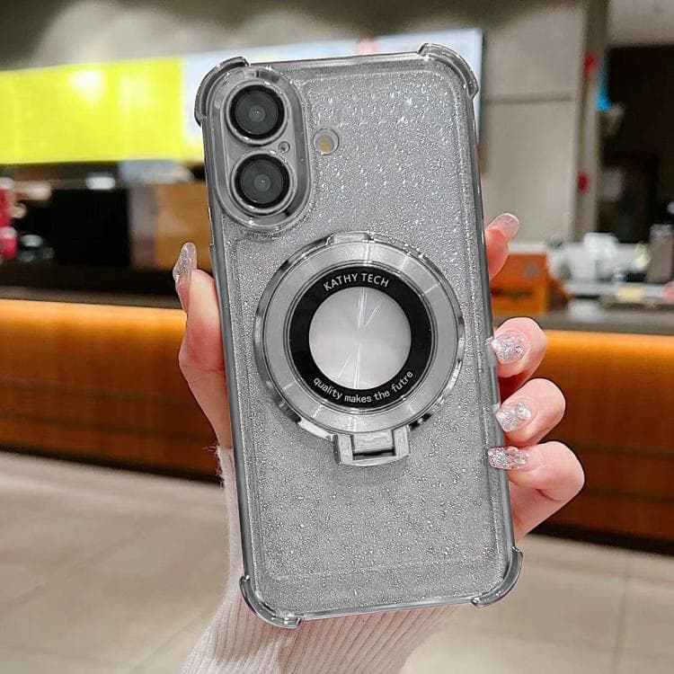 For iPhone 16 Invisible Holder Gradient Glitter Magsafe Phone Case(Silver) - Immagine 1