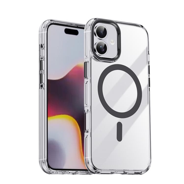 For iPhone 16 iPAKY Mingxing Series MagSafe Magnetic Shockproof PC+TPU Phone Case(Transparent + Black) - Immagine 1