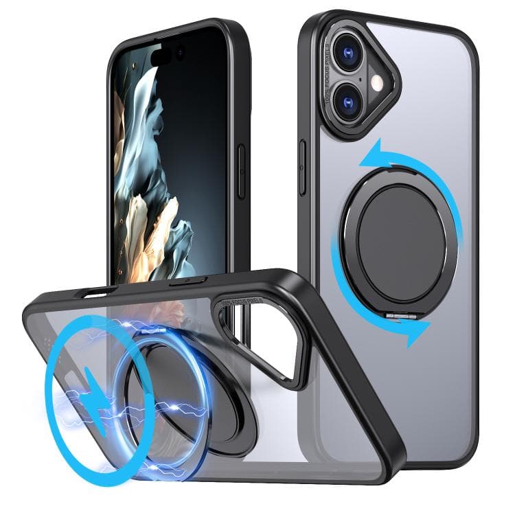 For iPhone 16 Kalebol 360-degree Rotating MagSafe Magnetic Holder Phone Case(Black) - Immagine 1