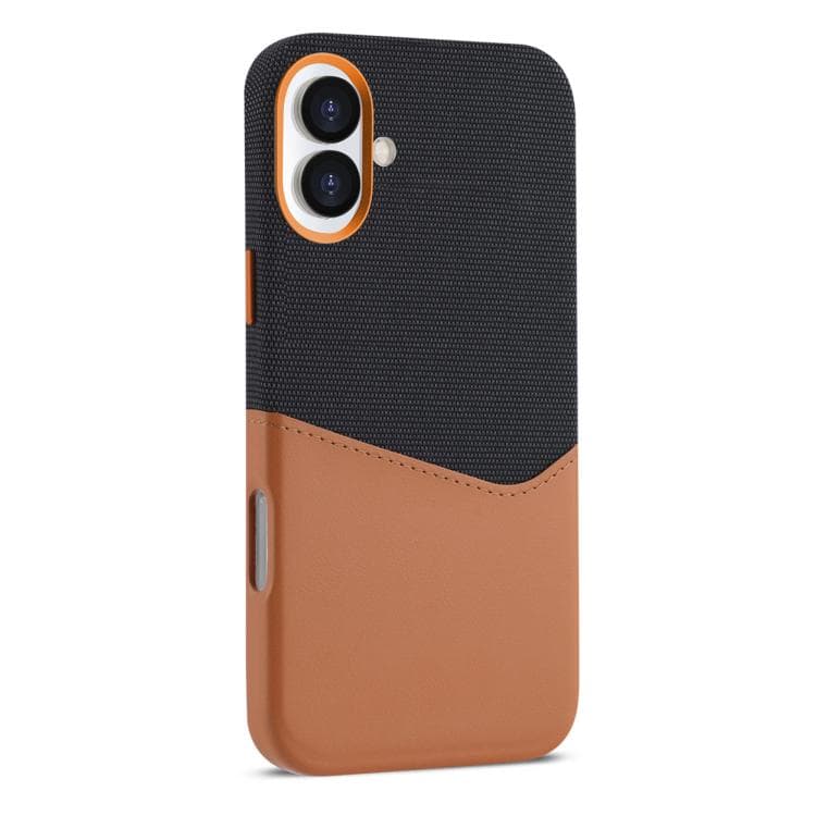 For iPhone 16 Kalebol Cloth Textue Stitching Card Slot Magnetic Phone Case(Brown) - Immagine 1