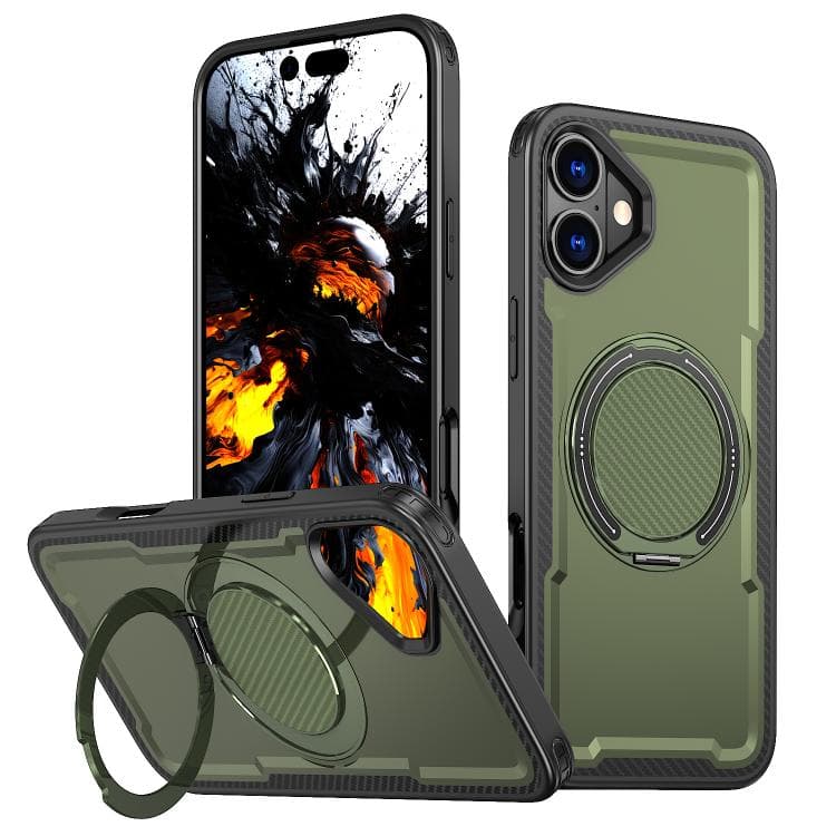For iPhone 16 kalebol Metal 360 Degree Rotation Holder MagSafe Phone Case(Green) - Immagine 1