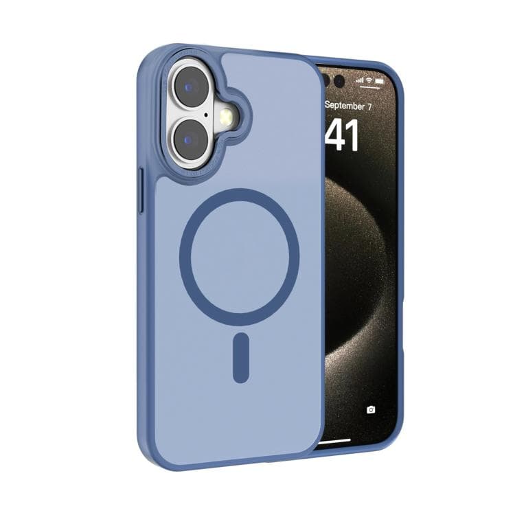 For iPhone 16 Kalebol Metal Lens Frame MagSafe Frosted PC Phone Case(Sierra Blue) - Immagine 1