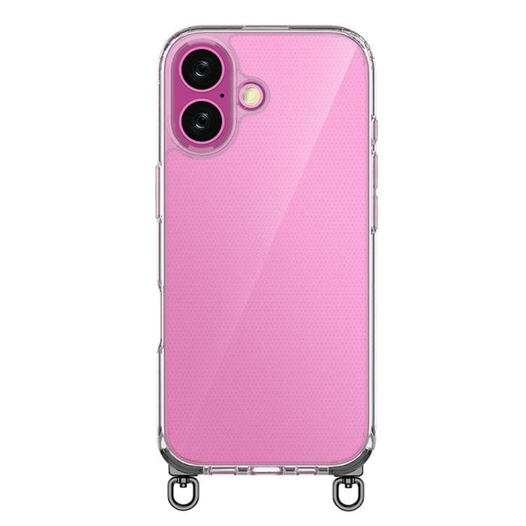 For iPhone 16 Kalebol Minimalist High Transparency Multi Color Rotating Lanyard Hole Phone Case(Black) - Immagine 1