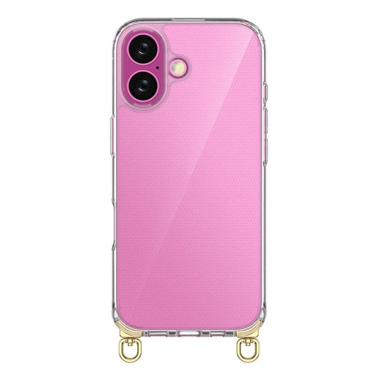 For iPhone 16 Kalebol Minimalist High Transparency Multi Color Rotating Lanyard Hole Phone Case(Gold) - Immagine 1