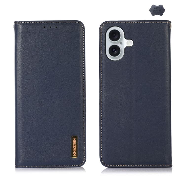 Per iPhone 16 KHAZNEH Custodia in pelle di vitello a strato superiore (Blu) - Immagine 1