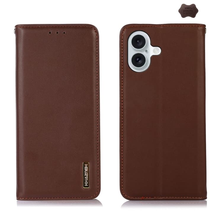 Per iPhone 16 Custodia in pelle di vitello a strato superiore KHAZNEH Nappa (Marrone) - Immagine 1