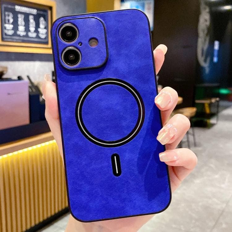 For iPhone 16 Lambskin Faux Leather Magnetic Phone Case(Blue) - Immagine 1