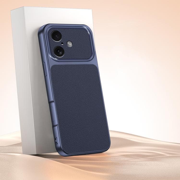 For iPhone 16 Lambskin Series Skin Feel Shockproof Phone Case(Dark Blue) - Immagine 1