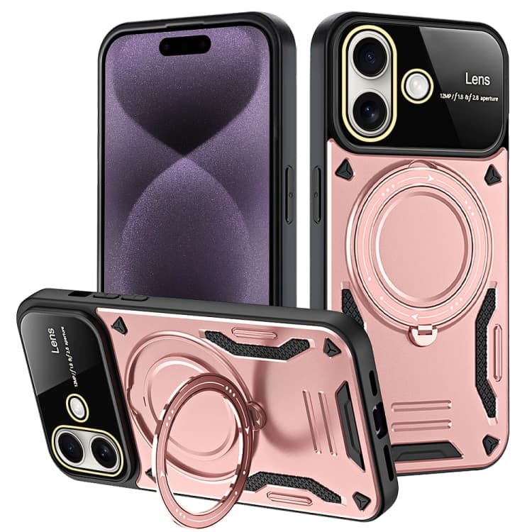 For iPhone 16 Large Window MagSafe Holder Phone Case(Rose Gold) - Immagine 1