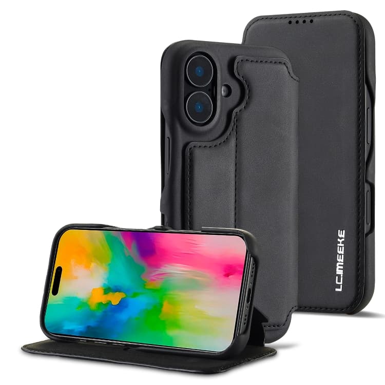 For iPhone 16 LC.IMEEKE Hon Ancient Series Flip Leather Phone Case(Black) - Immagine 1