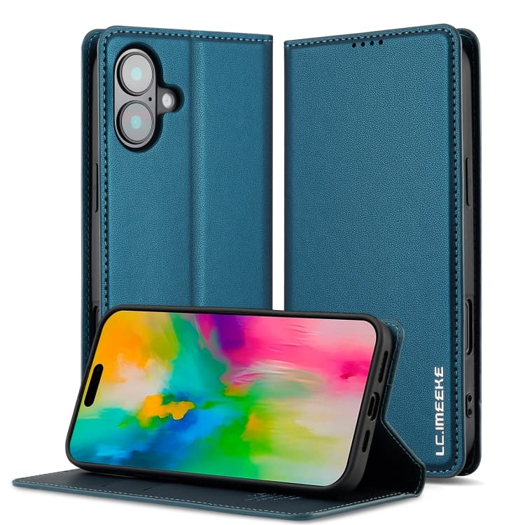 For iPhone 16 LC.IMEEKE L1 Series Frosted Fine Texture PU Phone Case(Blue) - Immagine 1