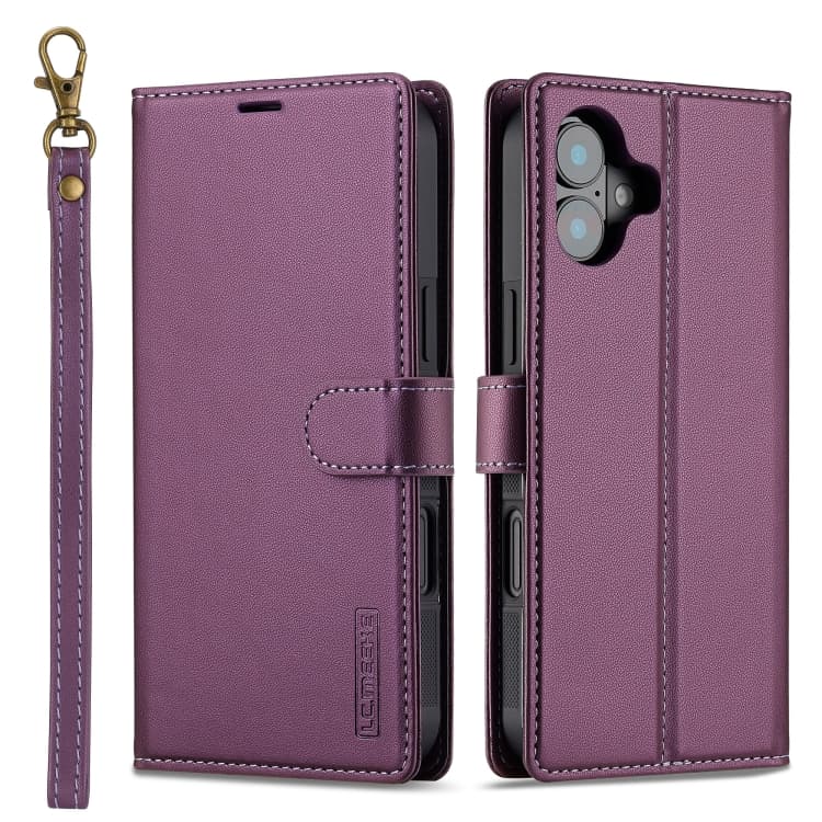 For iPhone 16 LC.IMEEKE L2 Series Detachable Magsafe PU Phone Case with Lanyard(Purple) - Immagine 1