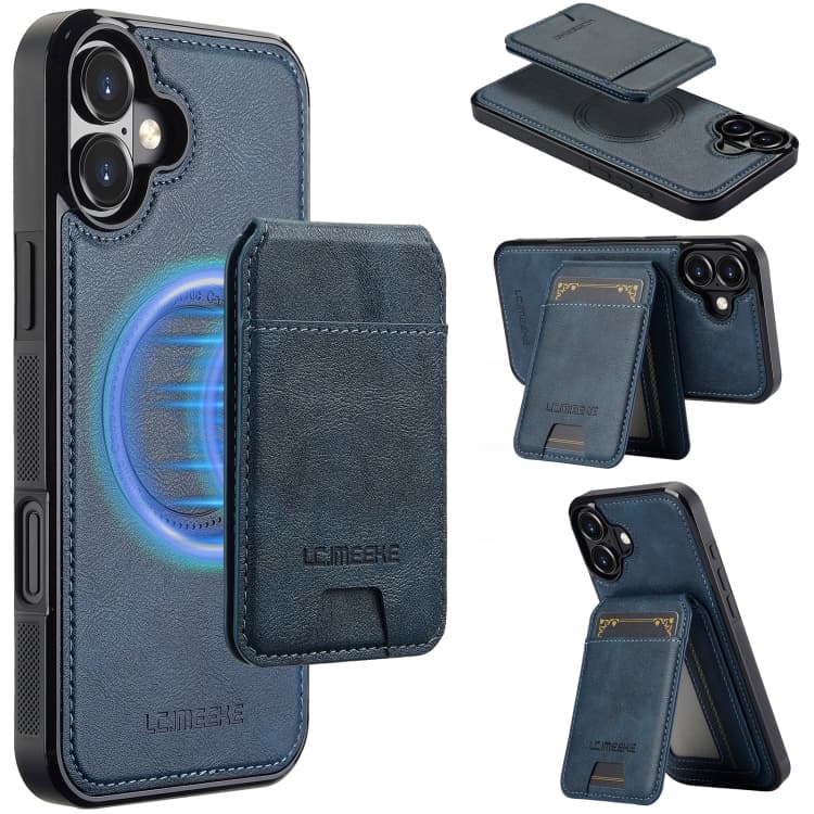 For iPhone 16 LC.IMEEKE L3 Series Detachable RFID Card Bag Magsafe Phone Case(Blue) - Immagine 1