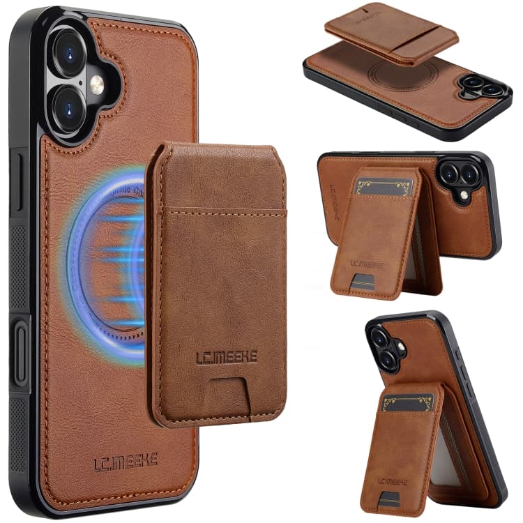 For iPhone 16 LC.IMEEKE L3 Series Detachable RFID Card Bag Magsafe Phone Case(Brown) - Immagine 1