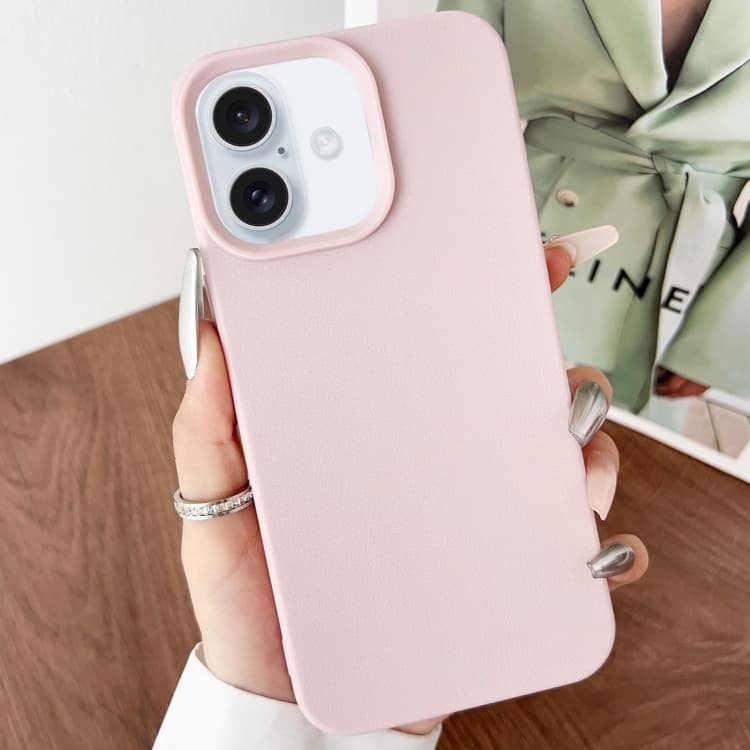 For iPhone 16 Leather Texture TPU Full Coverage Phone Case(Pink) - Immagine 1