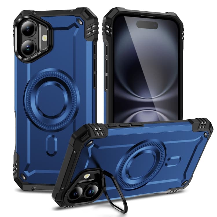 For iPhone 16 Lens Holder MagSafe Phone Case(Blue) - Immagine 1