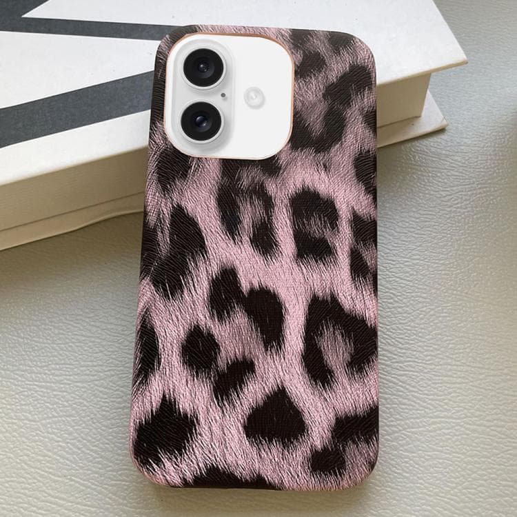 For iPhone 16 Leopard Print Leather-Textured PU Phone Case(Purple) - Immagine 1