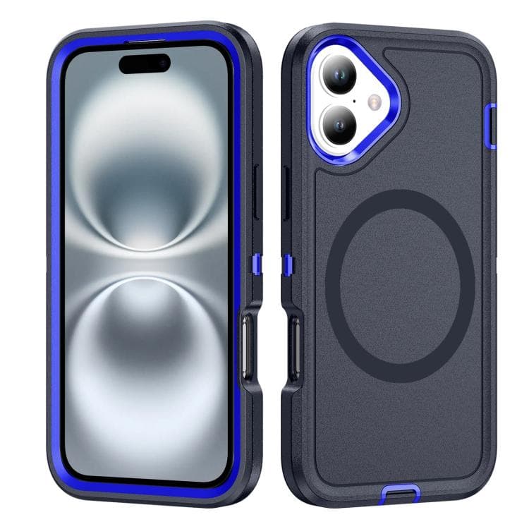 For iPhone 16 Life Waterproof Rugged MagSafe Magnetic Phone Case(Dark Blue+Royal Blue) - Immagine 1