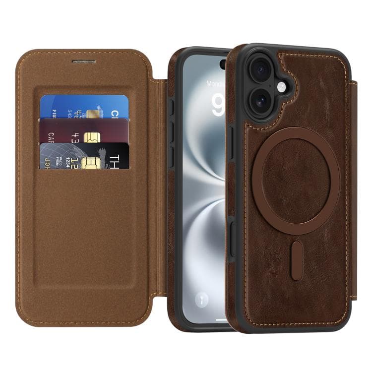 For iPhone 16 Linton MagSafe Leather Phone Case(Coffee) - Immagine 1