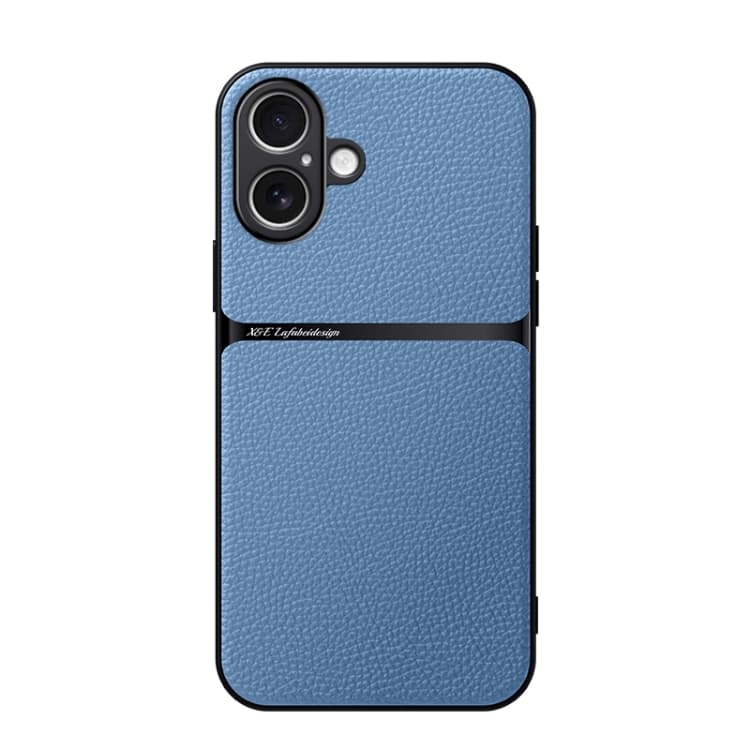 For iPhone 16 Litchi Leather Magnetic Full Coverage Shockproof Phone Case(Blue) - Immagine 1