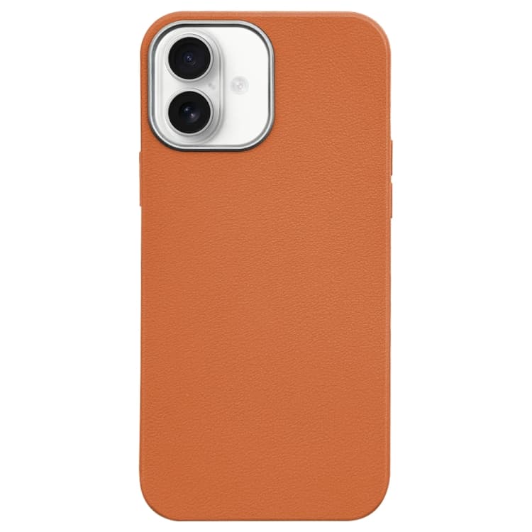 For iPhone 16 Litchi Pattern Silver Edge Camera Frame Material Phone Case(Brown) - Immagine 1