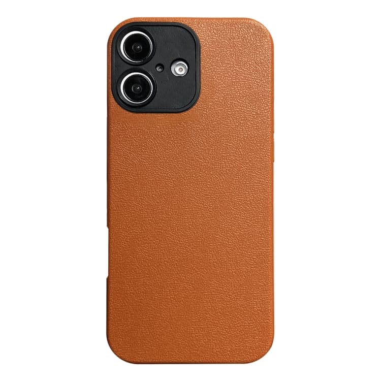 For iPhone 16 Litchi Texture TPU Black Lens Frame Phone Case(Brown) - Immagine 1