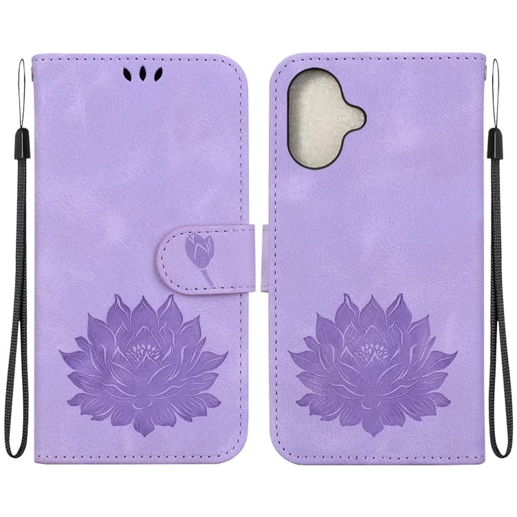 For iPhone 16 Lotus Embossed Leather Phone Case(Purple) - Immagine 1
