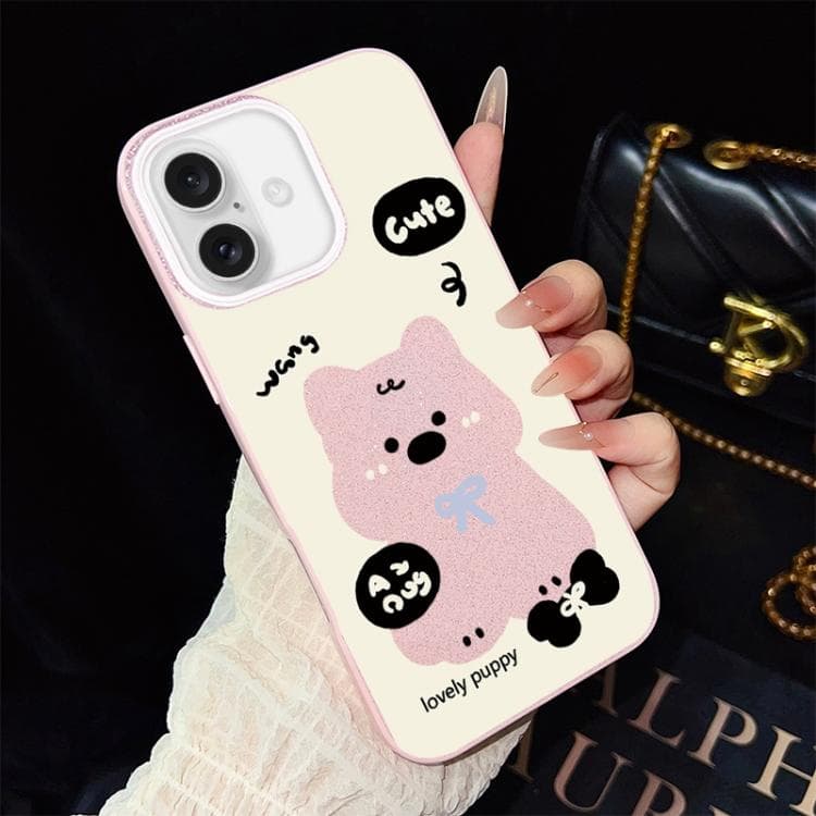For iPhone 16 Lovely Puppy Pattern IMD Glitter PC Hybrid TPU Phone Case(Pink) - Immagine 1