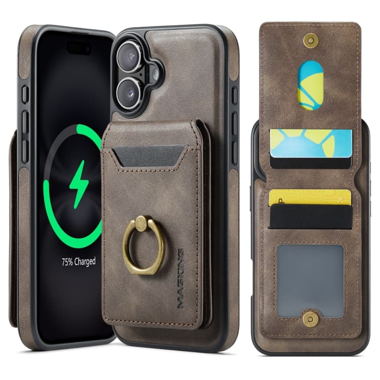 For iPhone 16 MAGKING K1 MagSafe Detachable Wallet RFID Back Cover Phone Case(Coffee) - Immagine 1