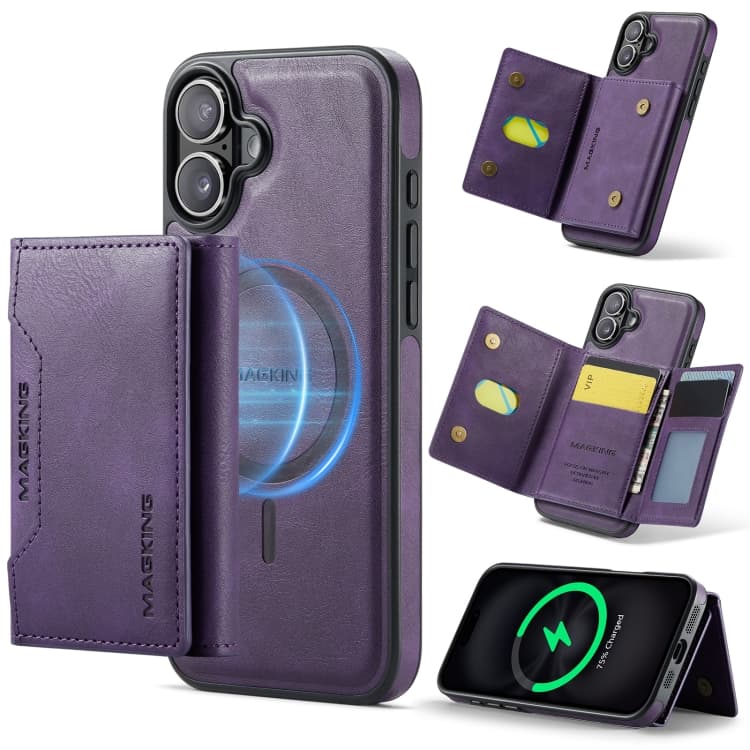For iPhone 16 MAGKING K2 Series MagSafe RFID Card Bag Detachable Phone Case(Purple) - Immagine 1